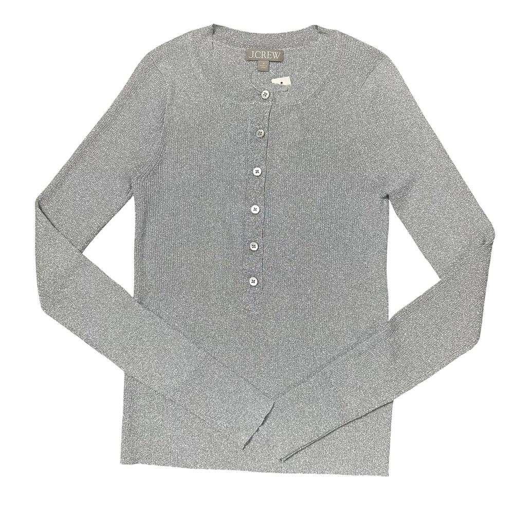 J. Crew ribbed henley sweater with Lurex® metallic threads NEW